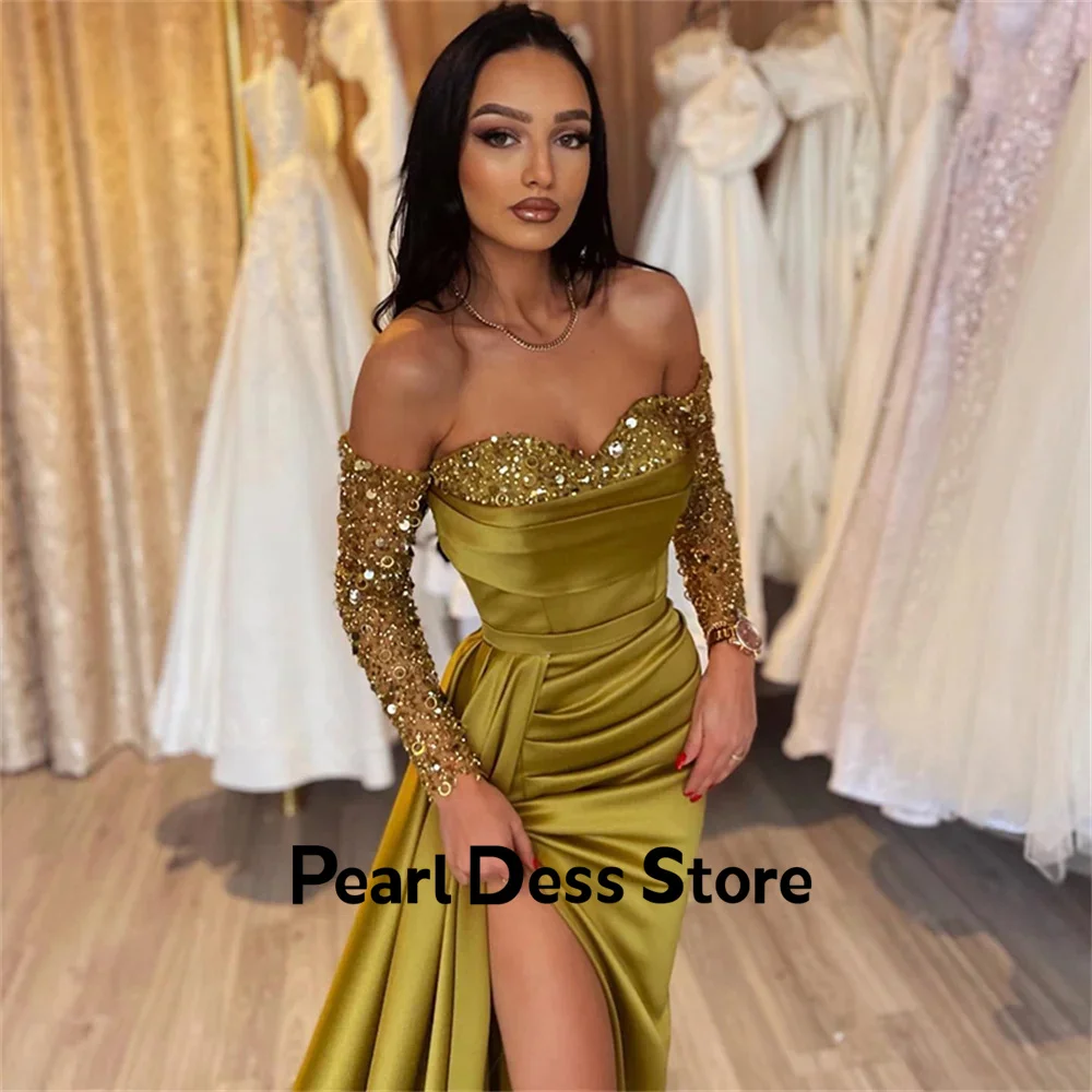 2024 Women's strapless pleated evening gown with shiny satin side slit evening gown image 2