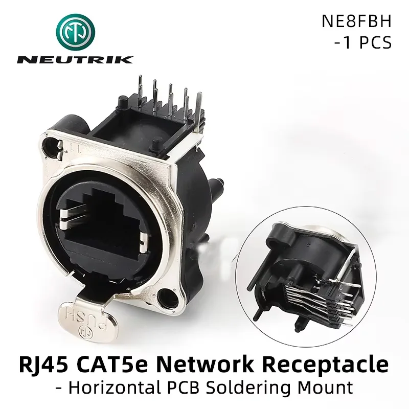 EtherCON NE8FBH RJ45 CAT5E Network Data Connector Horizontal PCB Soldering Mount Audio Video Lighting Socket