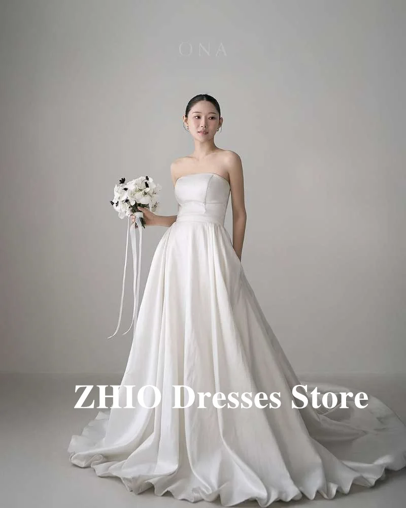 ZHIO Einfache Liebsten A-linie Brautkleider Weiche Satin Sweep Zug Brautkleider Korsett Zurück Plus Größe Vestidos de noiva Frauen