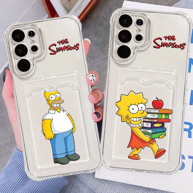 Disney Simpson Cute For Samsung S24 S23 S22 S21 S20 Ultra FE Plus A55 A53 5G Photo Card Bag Transparent TPU Phone Case