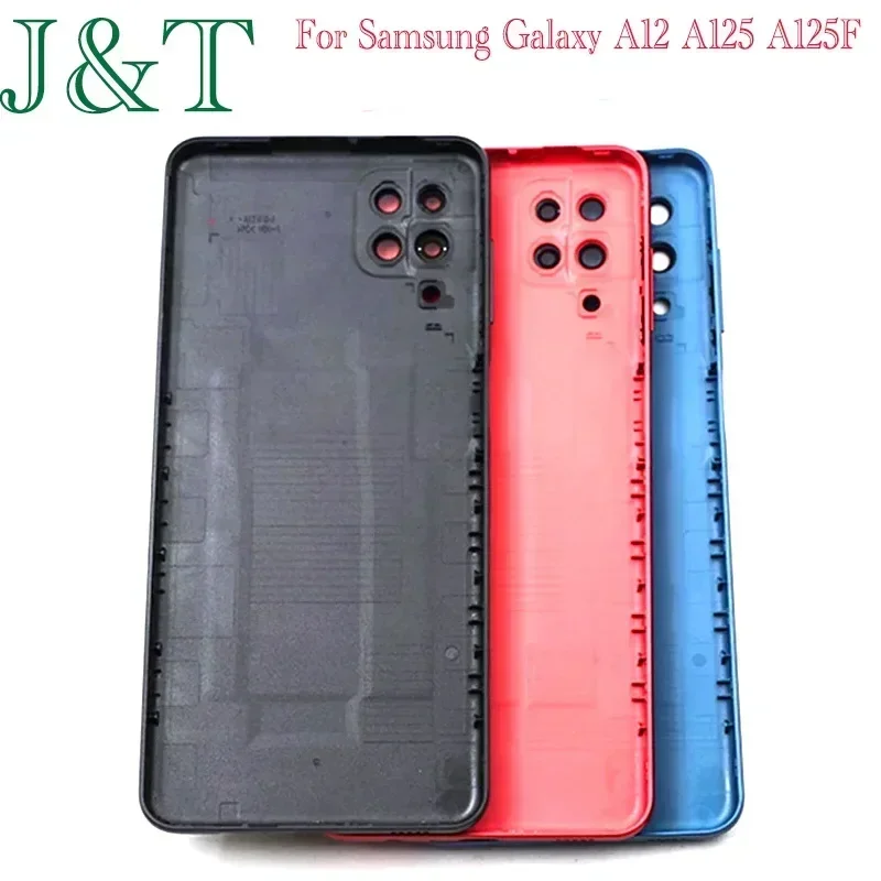 Nowość dla Samsung Galaxy A12 A125 A125F/DS Plastikowa tylna pokrywa baterii A12 Obudowa tylnych drzwiczek Boczny przycisk Obiektyw aparatu Wymień