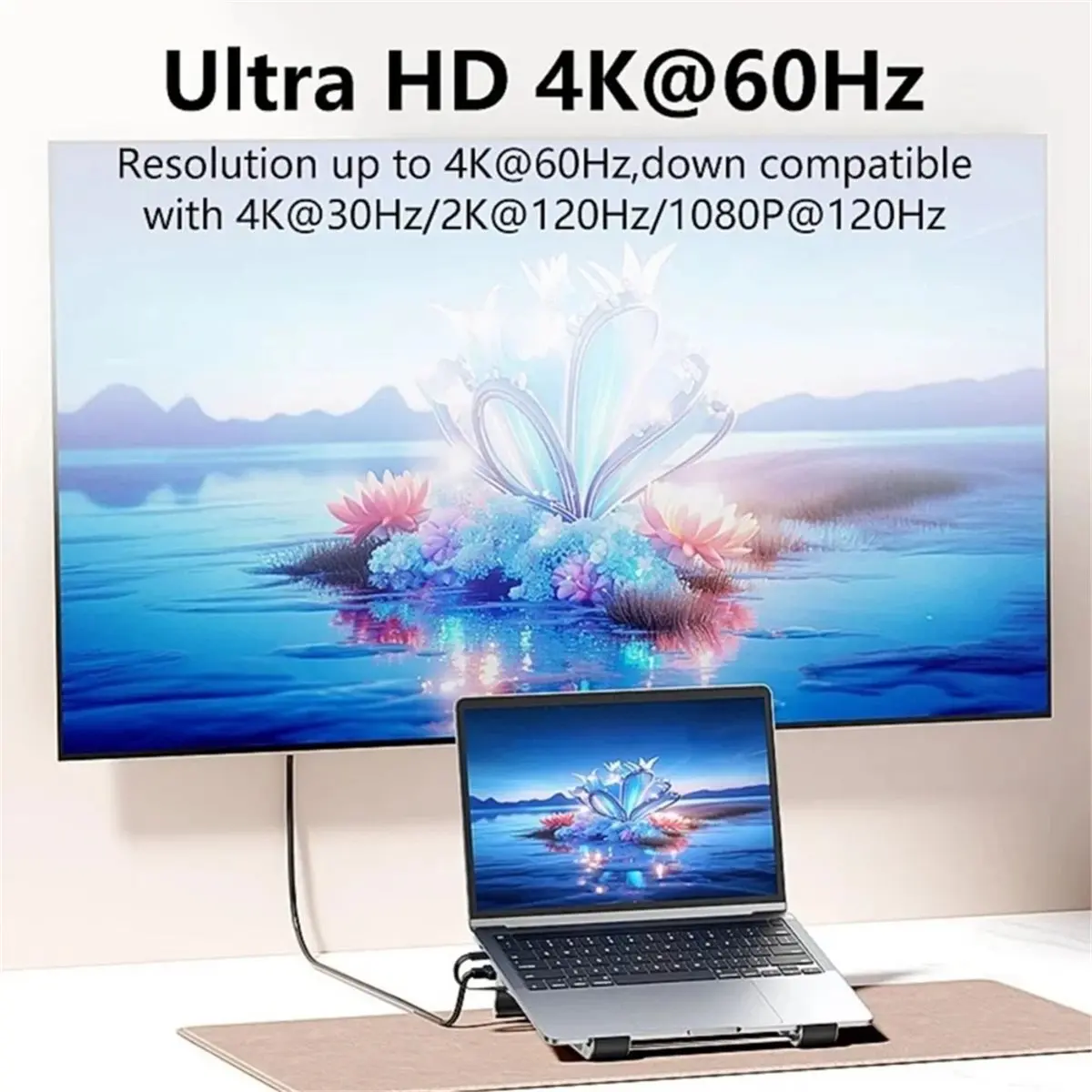 NEW FACTORY~7 in 1 Aluminum Laptop Stand with 4K 60Hz HD SD/TF Card Reader USB 3.0 5Gbps 100W PD Charger Type-C Hub Docking Stat