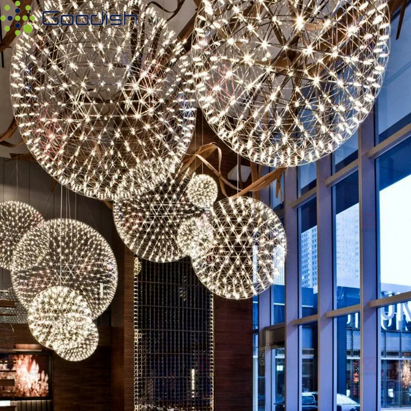Memphis Nordic Creative Stainless Steel Spark Ball LED Pendant Lights Art Indoor Lamps for Restaurant Home Decoration Chandelier