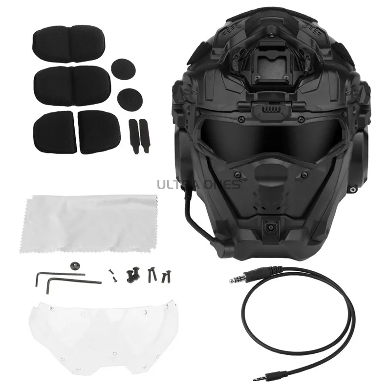 Tactical Assault Helmet Motorcycle Full Face Protective Helmet with Communication Headset Flip Mask Airsoft Shooting Helmets