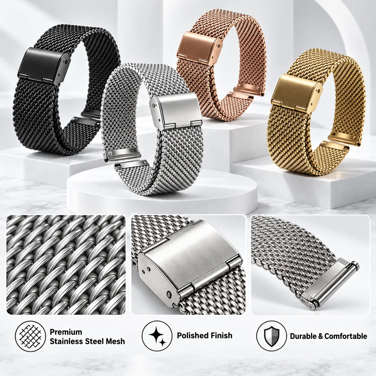 18mm 20mm 22mm 24mm Bracelet 1.0 Milanese Mesh Loop Stainless Steel Watch Band Bracelet 3mm Thickness Strap for DW for Omega