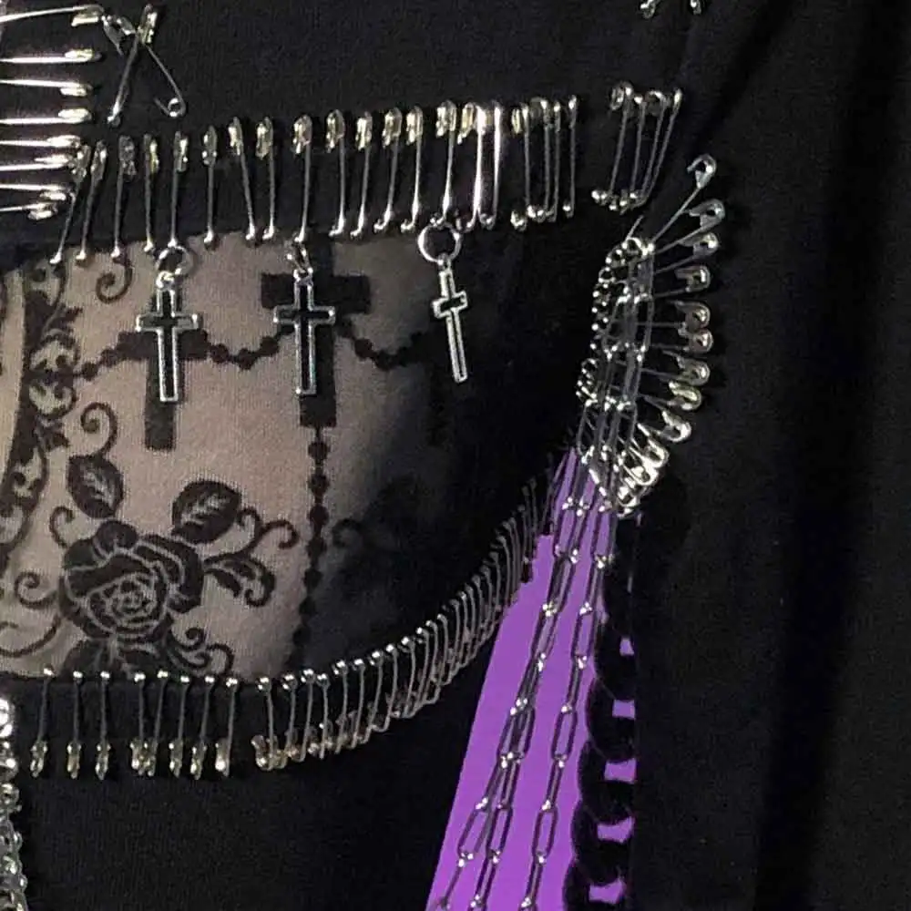 เสื้อยืดสไตล์กรันจ์ กอธิค ยุค 90s ครอส อีเกิร์ลส์ อีโม 2025 วินเทจ กอธ คาวาอิ วายทูเค เสื้อท็อปส์ ทำมือ วัยรุ่น พังก์ร็อค อีโค ดีไอวาย พิน ฮาราจูกุ