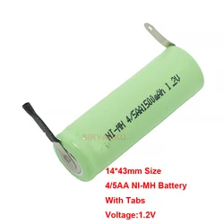 1.2V 4/5AA NIMH Rechargeable1500mah 4/5 bateria AA ni-mh z zakładkami lutowniczymi 14x43mm do baterii golarki elektrycznej