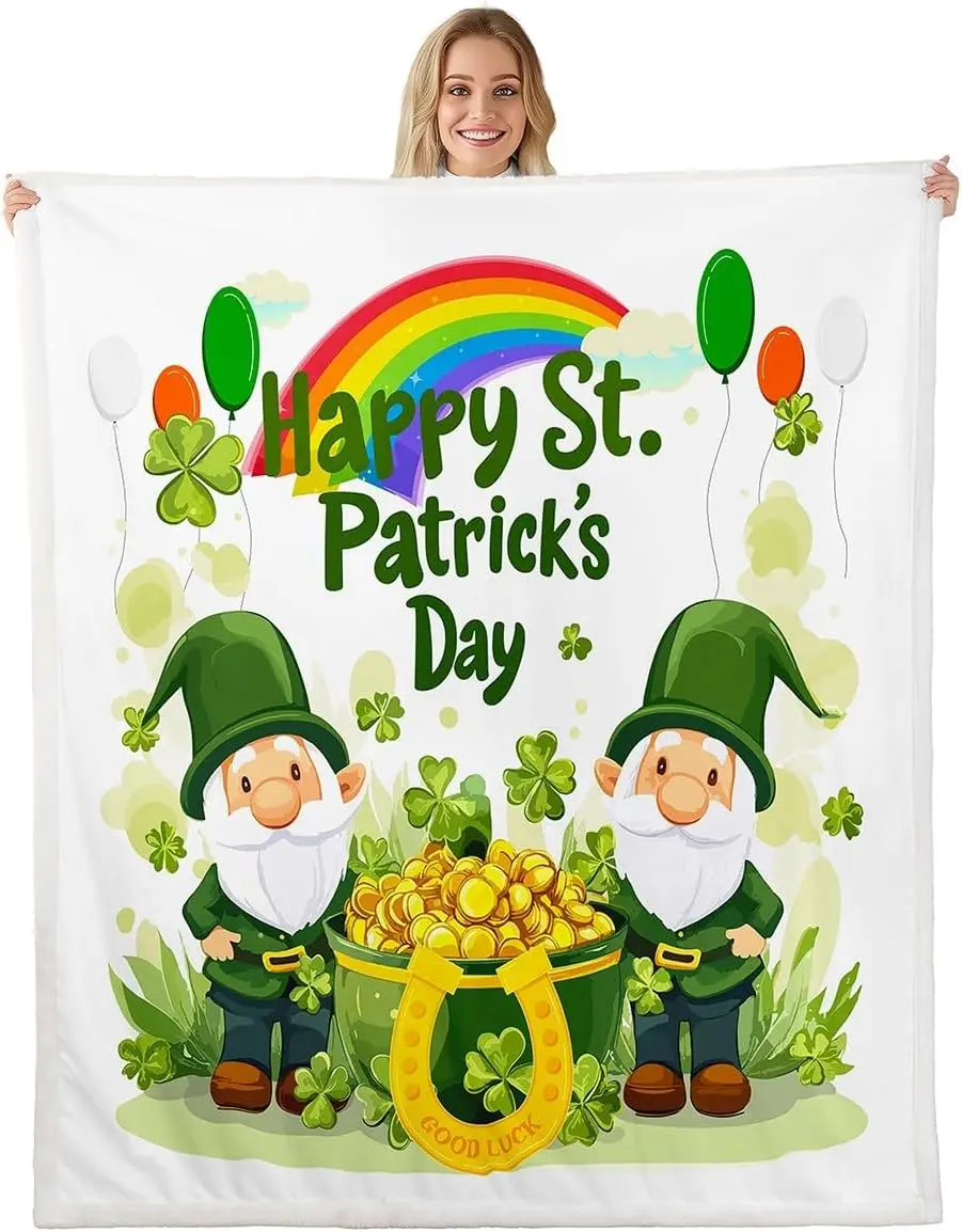 

Уютное теплое флисовое одеяло для мальчиков и девочек на весну и праздник для детей, женщин и мужчин, ультрамягкое зеленое одеяло Lucky Shamrock Sherpa, плюшевое