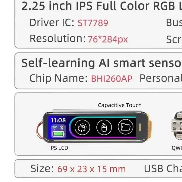 ESP32-S3 Development Board 2.25" IPS RGB LCD, BHI260AP AI Sensor 16MB Flash 8MB PSRAM WiFi Bluetooth 5 IoT Display Module