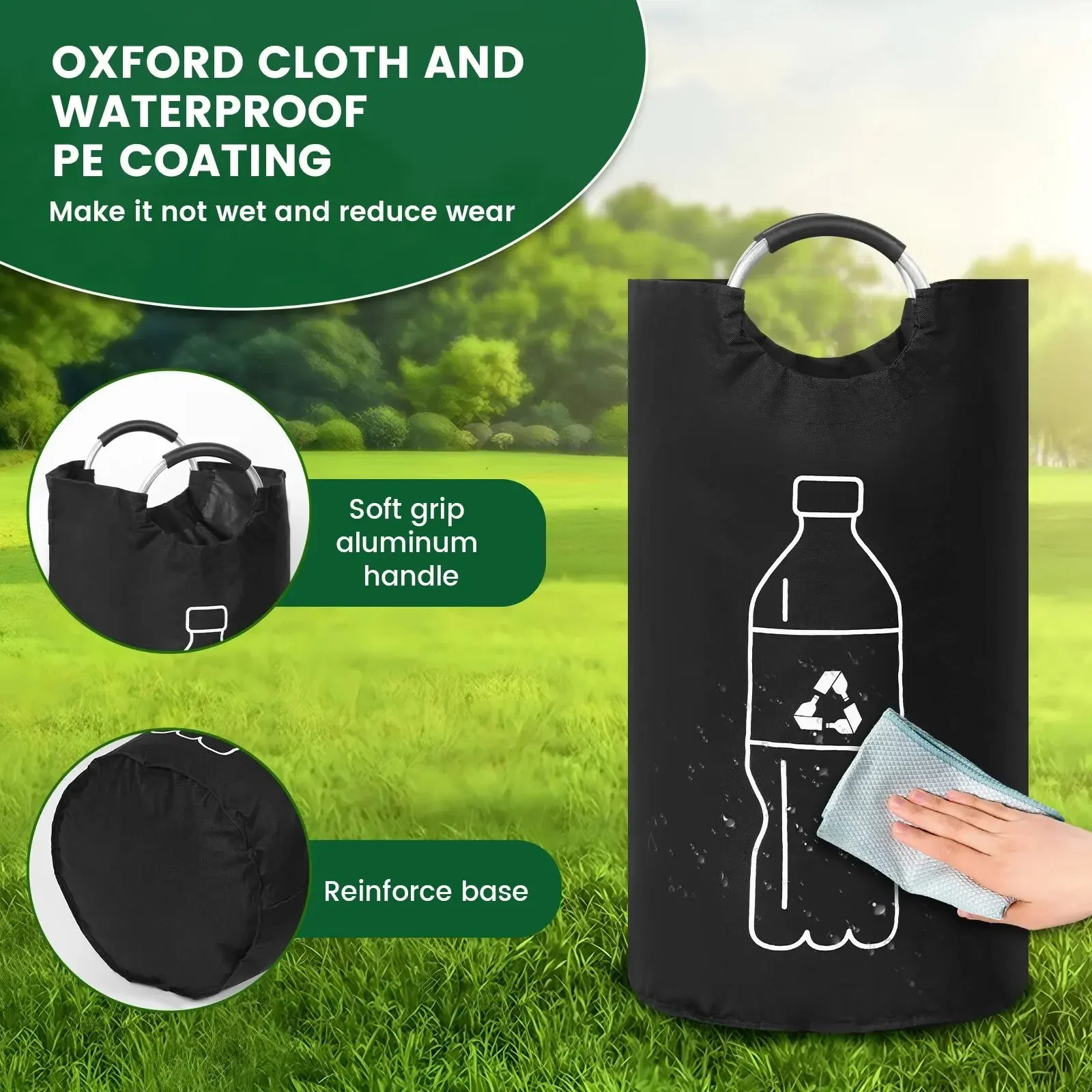 82L Empty Bottle Storage Basket Folding Kitchen Wastewater Bottle Collector Bag With Aluminum Handle Large Capacity Bin