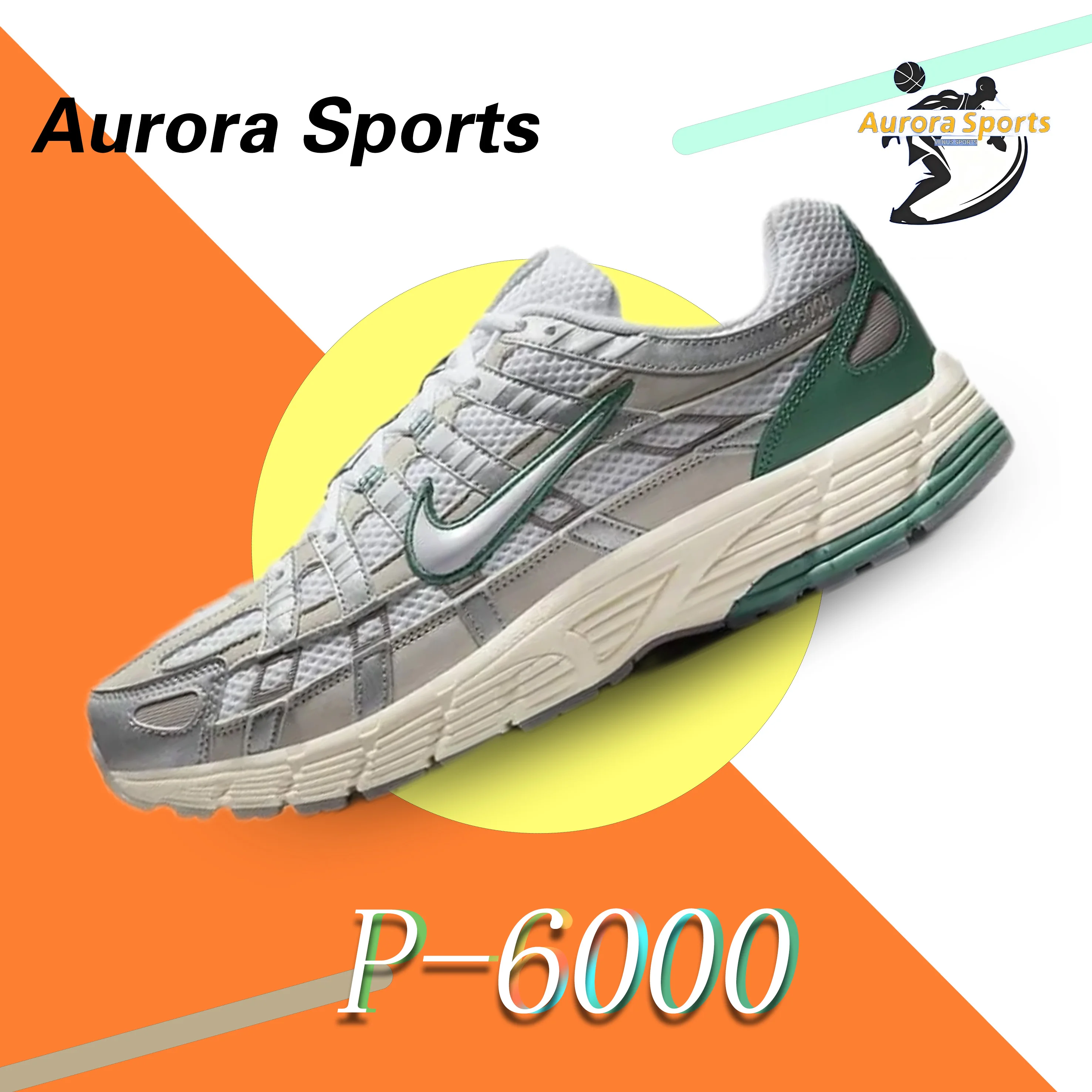 حذاء الجري Nike P-6000 Fashion Retro حذاء رياضي ناعم يمكن ارتداؤه للرجال والنساء باللون الرمادي والأخضر