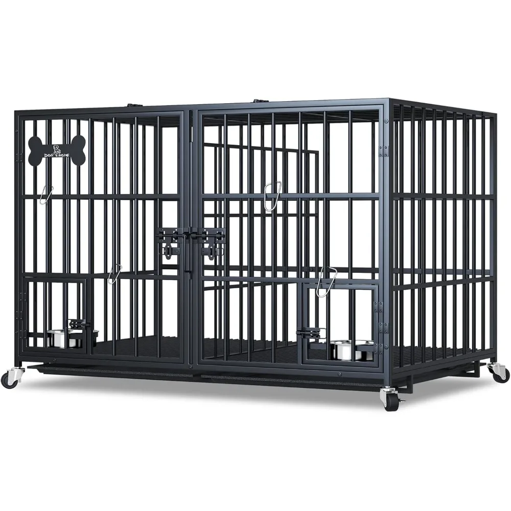 

48/42 inch XL Dog Crate for Large Dog/Double Medium Dogs,Heavy Duty Metal Dog Cages,All Metal Open Top Stackable,Dog Kennel Ind