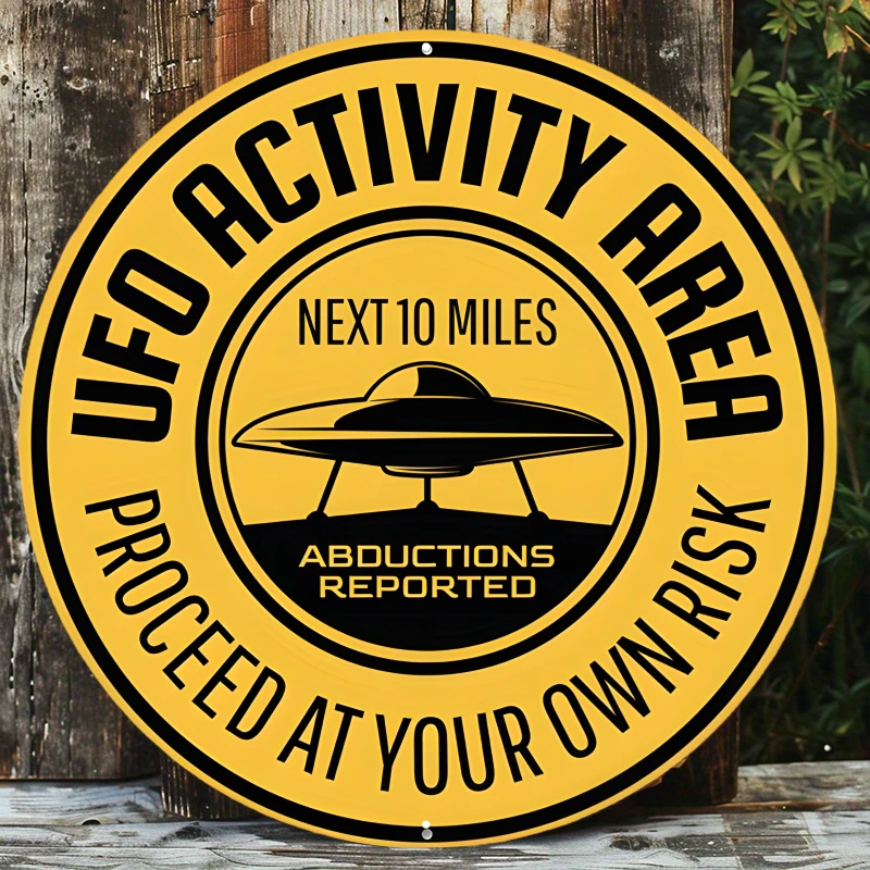 Aluminum Metal Sign, UFO Activity Area, Alien Decor, UFO Warning, Man Cave Gifts, Decorative Wall Poster, 8x8in/11.8x11.8in 1pc