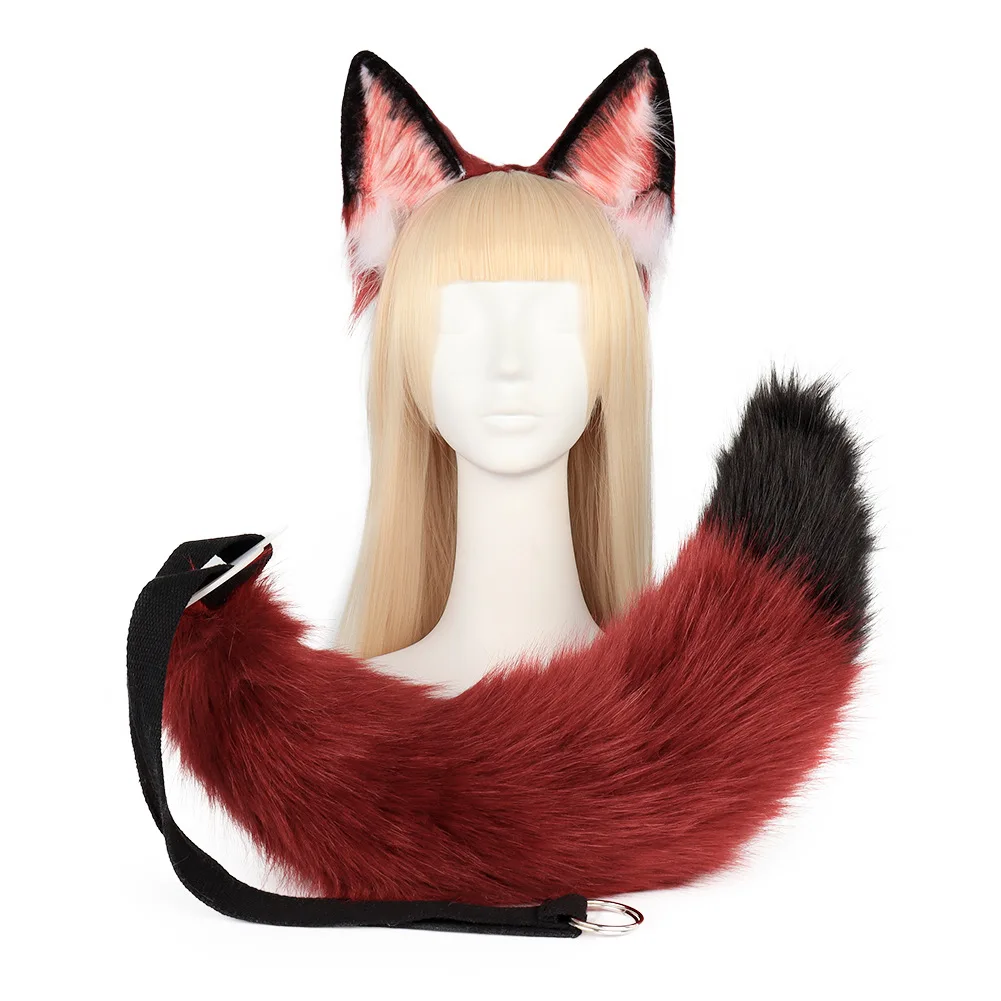 Set Ekor Mewah Telinga Rubah Nick Alat Peraga Gaun Pesta Halloween Aksesori Kostum Cosplay Konvensi Komik Hiasan Kepala Hewan Wanita