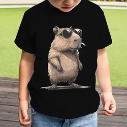 Harajuku Sunglasses Capybara Children T-shirt Cartoon Animal Summer Short Sleeve Tops Tees Funny Capybara Boys Girls Tshirt