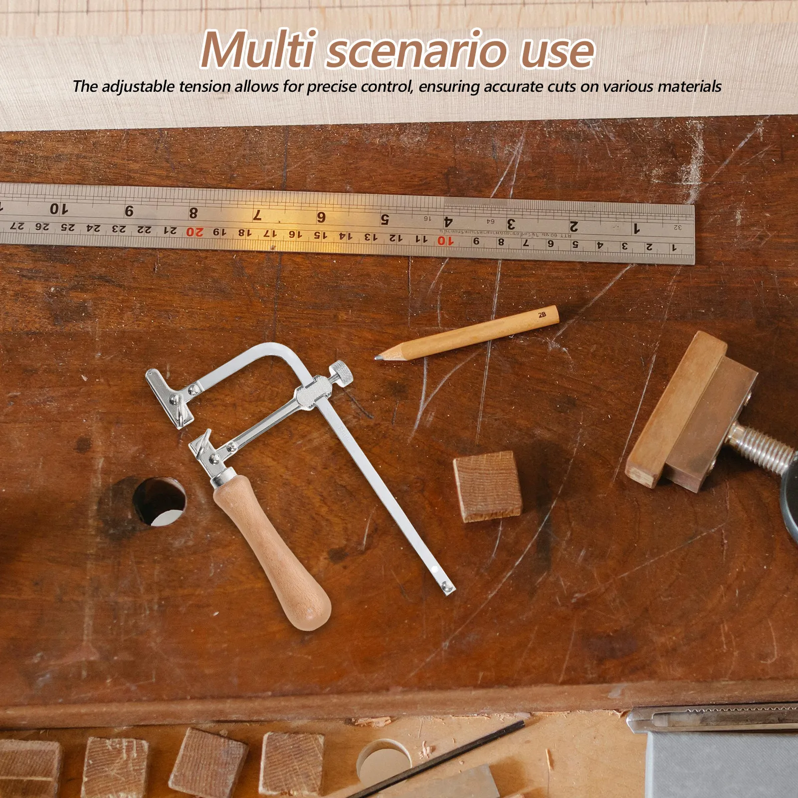 

Профессиональная ножовка по дереву с регулируемым натяжением, рукояткой из натурального дерева, стальной рамой, легкая, портативная, для точной резки, для изготовления ювелирных изделий