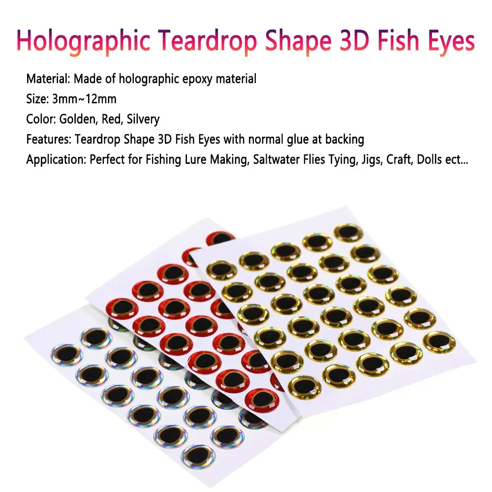 100 Stück Holographische Tropfenförmige 3D Fischaugen Salzwasser-Streamer Fliegenbindematerial Jigs Bastelmaterial Puppenaugen Angelköder-Herstellung – Detail 2