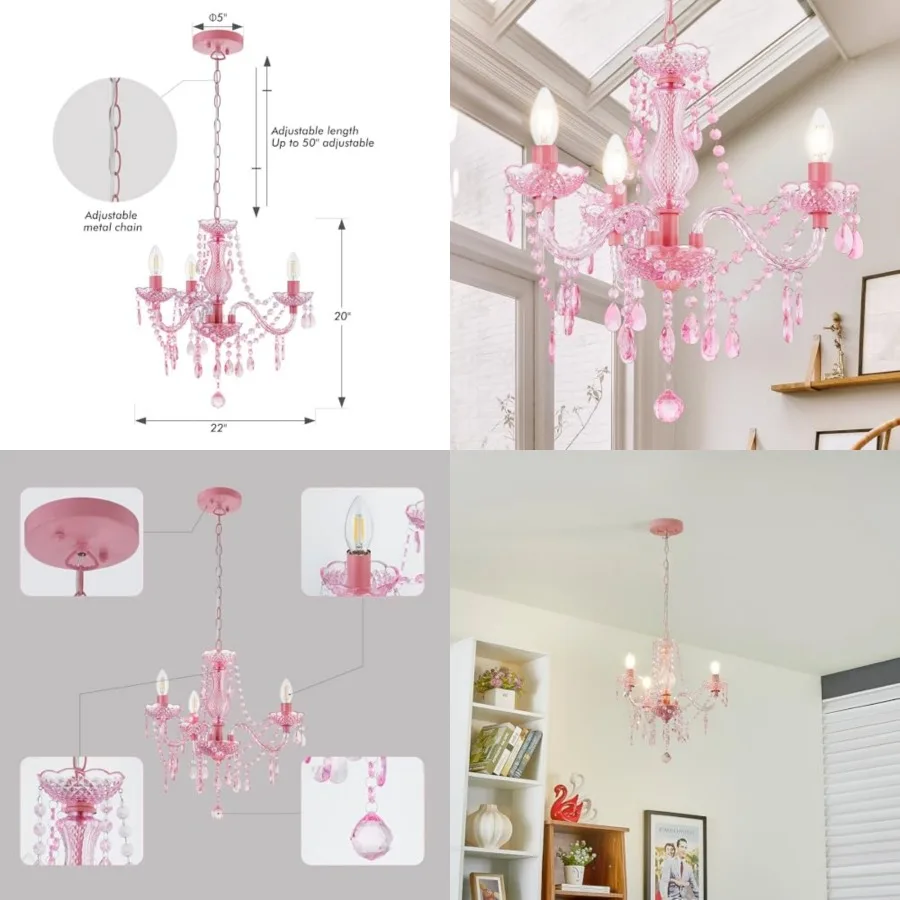 Crystal Chandelier, 3-Light Modern K9 Acrylic Crystal Chandelier for Dining Room, Pendant Ceiling Lighting Fixture for Bedroom,
