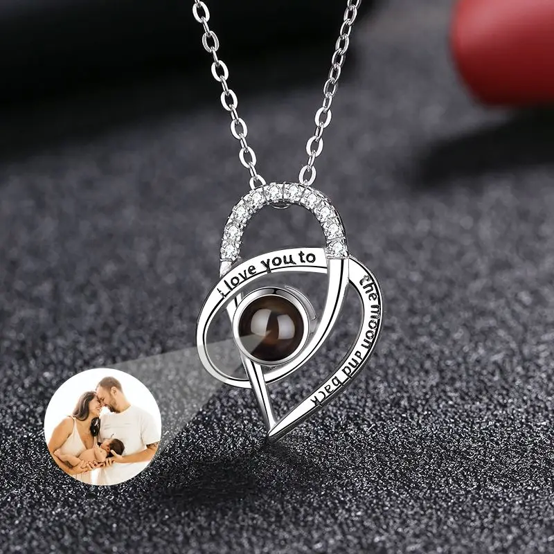 Personalized Projection Photo Heart Necklaces for Women Custom Family Love Photos Images Anniversary Valentine's Day Gifts