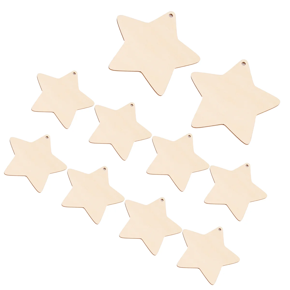 10 x Wooden Star Shapes, Plain Wood Craft Tags with Hole (10cm)