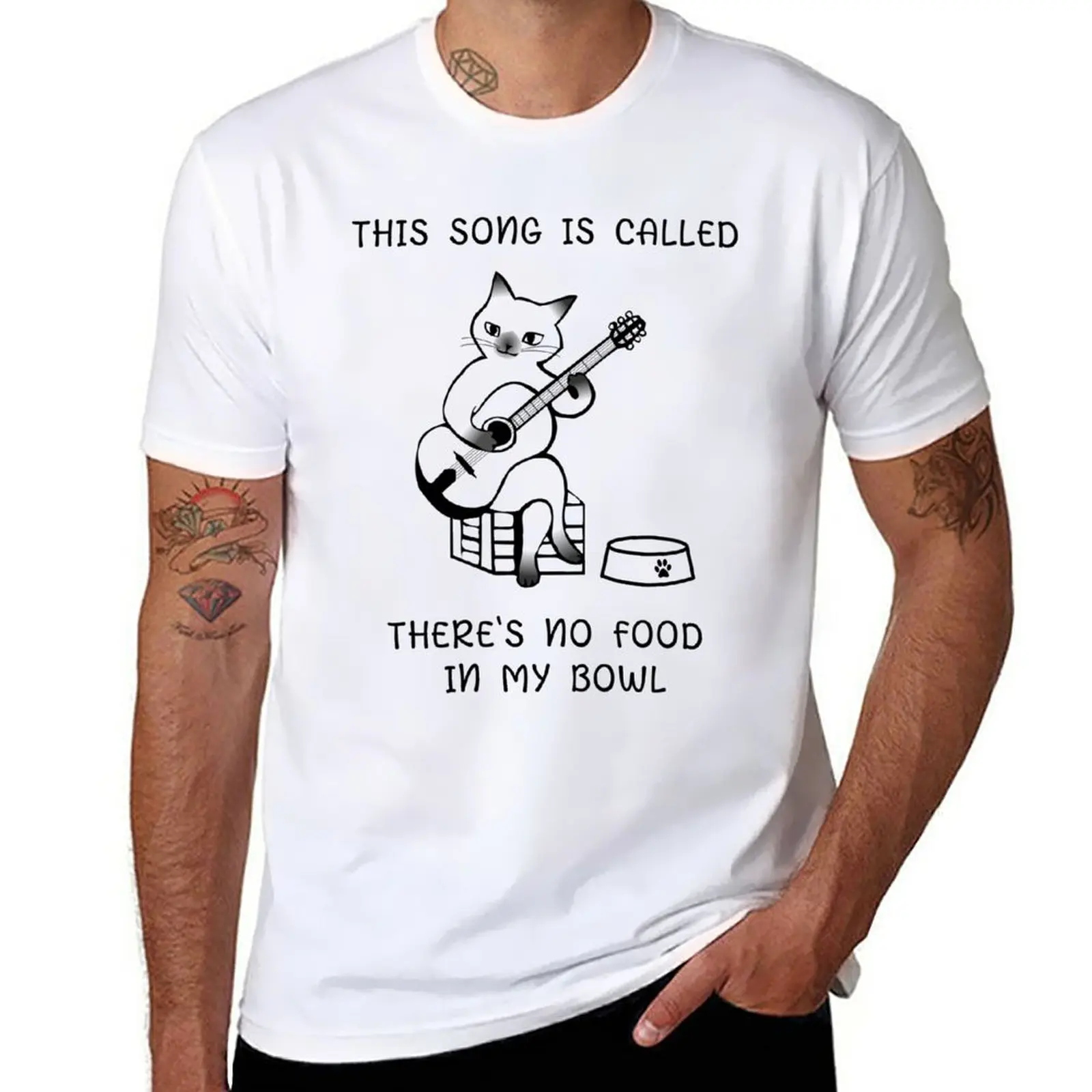 Camiseta divertida de gato con guitarra para hombre, ropa bonita, esta canción se llama "No hay comida en mi tazón", nueva