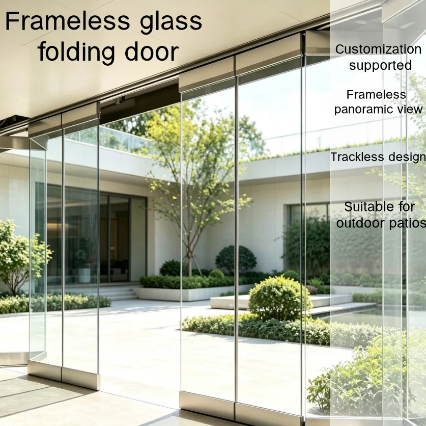 Custom Frameless Tempered Glass Sliding Folding Door Aluminum Panoramic Partition For Villa Balcony Home Interior Decoration