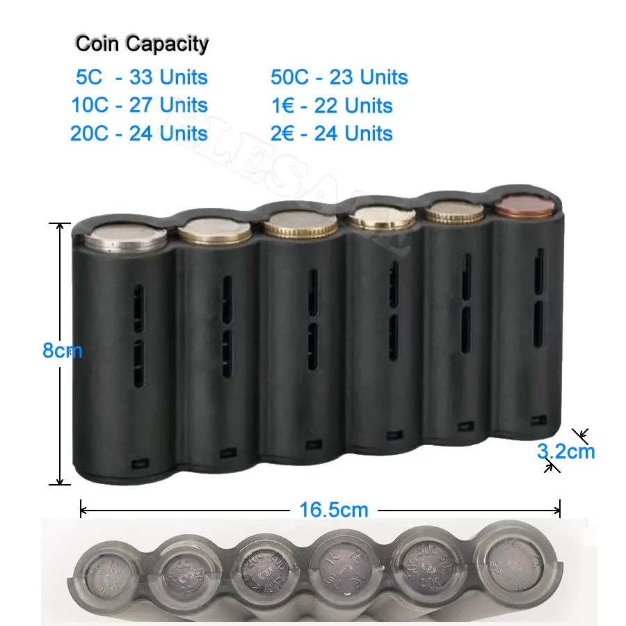 Coin Sorter Collector com Primavera, Coin Dispenser, Coin Holder, Quick Take Garçom, Motorista do Caixa, Small Change Safe, 6 Slots, Euro