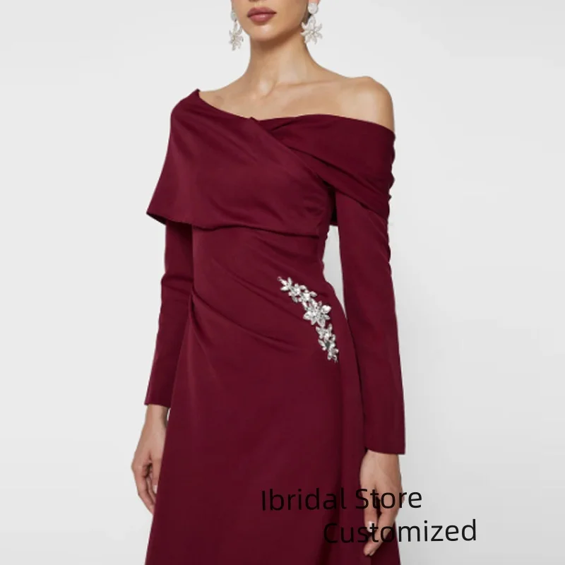 Vestido elegante personalizado para madre de la novia, largo hasta el suelo, vestido de fiesta Formal, un hombro, cuentas, mangas largas, vestidos saudíes