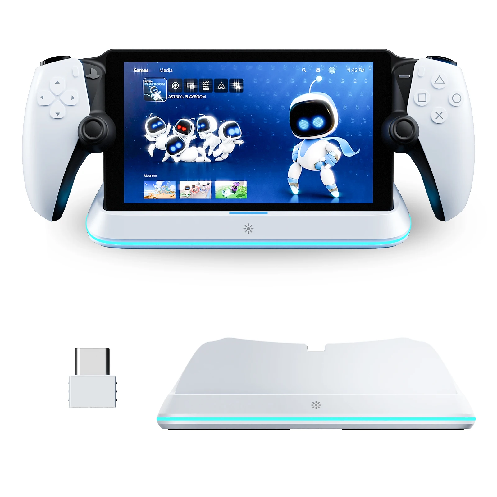 HONCAM Charging Dock Station for PlayStation Portal 7 RGB Light Modes Console Charger Stand with Tri-Protection Safety charging