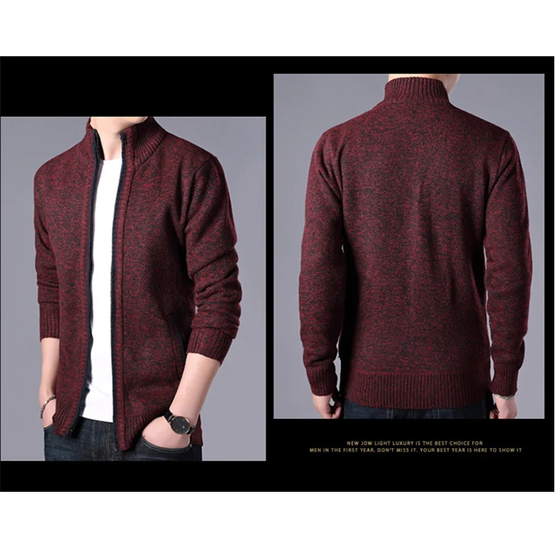 2023 Autumn/Winter New Plush and Thickened Stand Collar Jacket Jacket Half High Neck Knitted Cardigan Sweater for Men