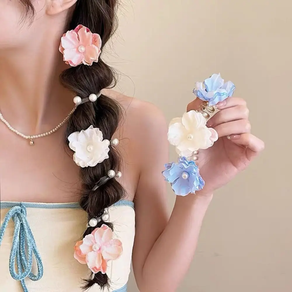 

Fresh Flower Telephone Wire Hair Rope Straight Elastic Telephone Line Headband Ponytail Holder Korean Style Braid Hair Tie Party