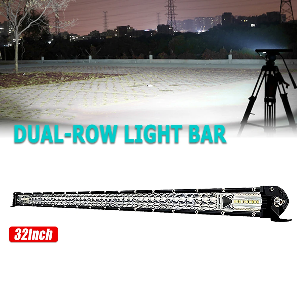 Ultra-thin LED Light Bar 32 Inch Flood Light, Dual Row Truck Off-Road Lighting, 12-24V Hardwired, Adjustable Mount LED Light for Truck Off-Road ATV UTV SUV Vehicles