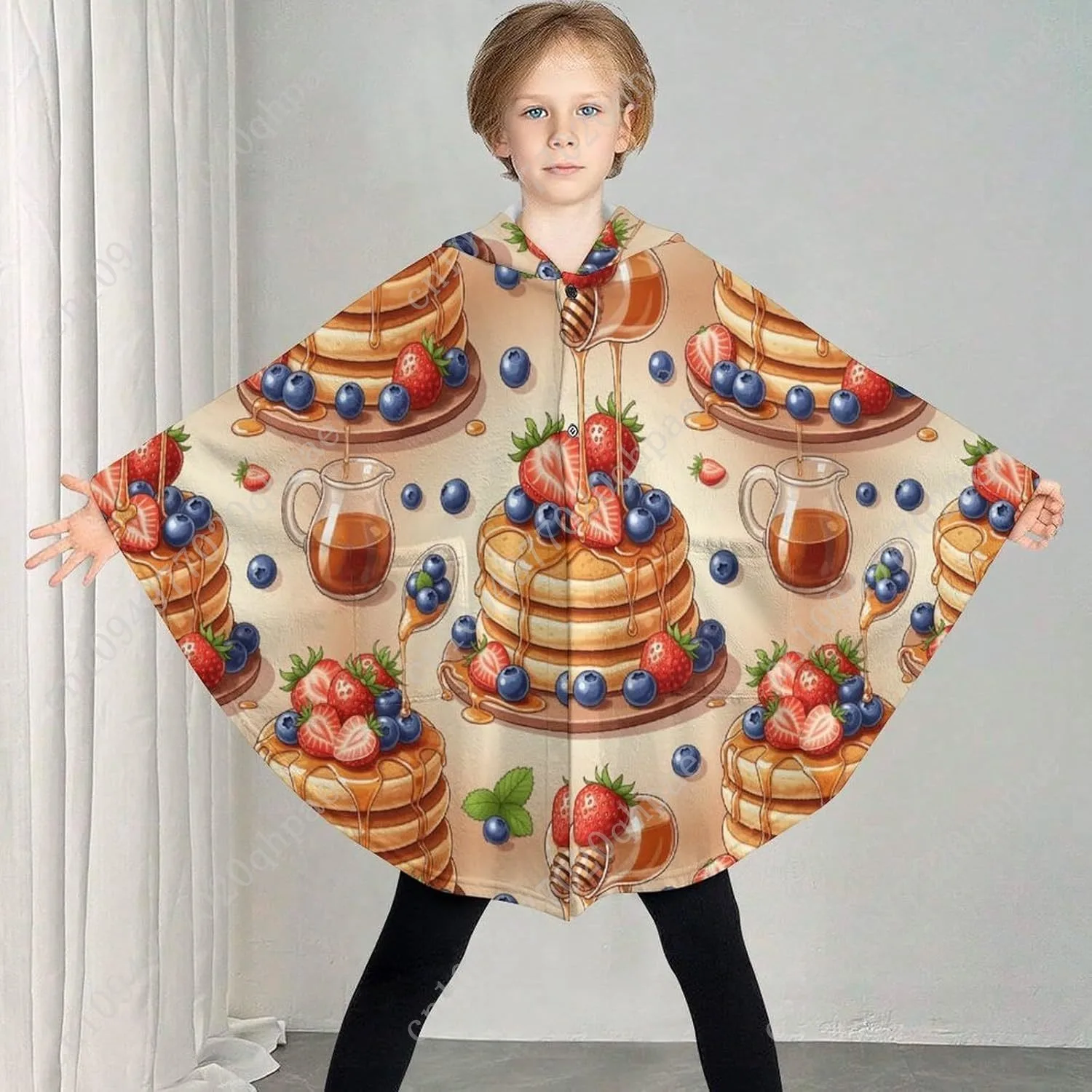 سترة بطانية مريحة من الفلانيل، كومة فطيرة مع هوديي كبير الحجم من التوت مع جيوب للأطفال والمراهقين