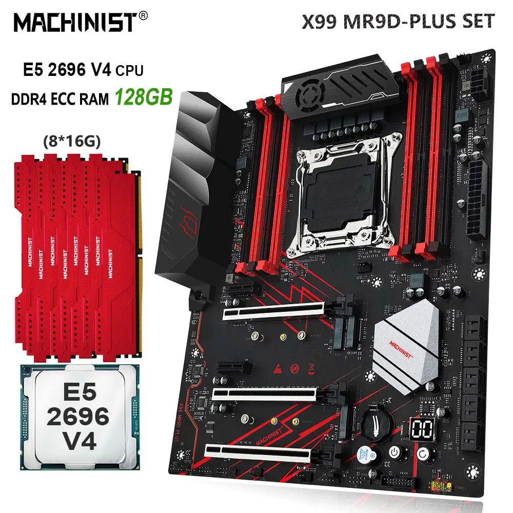 

MACHINIST X99 Motherboard Set LGA 2011-3 Kit Xeon E5 2696 V4 CPU 128GB(8*16G) DDR4 ECC RAM Memory Combo Nvme M.2 ATX MR9D PLUS