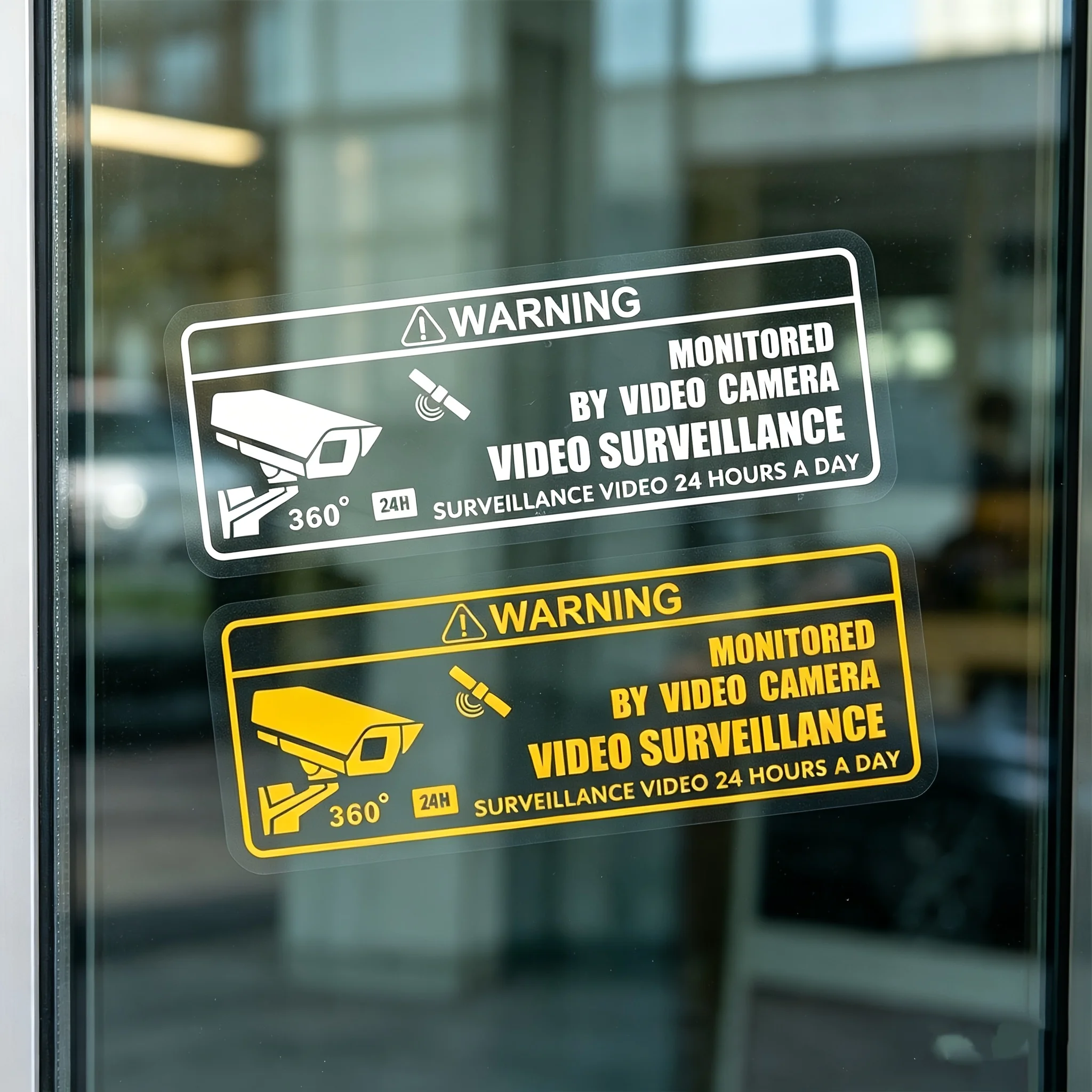 2Pcs/Set 24 Hour Security Monitoring Warning Transparent Vinyl Car Sticker Decal for Side Window Front Glass Decor