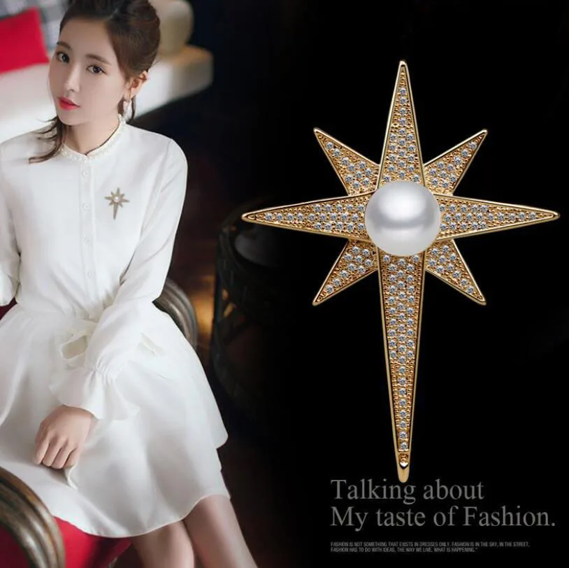 Zircon Crystal Fashion Art Nouveau Mang Star Pearl Woman's Brooch Pin Accessorie