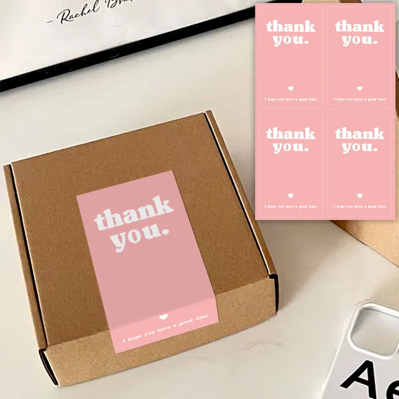 100 Stickers/pack of Pink Rectangular Thank-you Stickers, Various Gift Box Sealing Stickers, Packaging Stickers