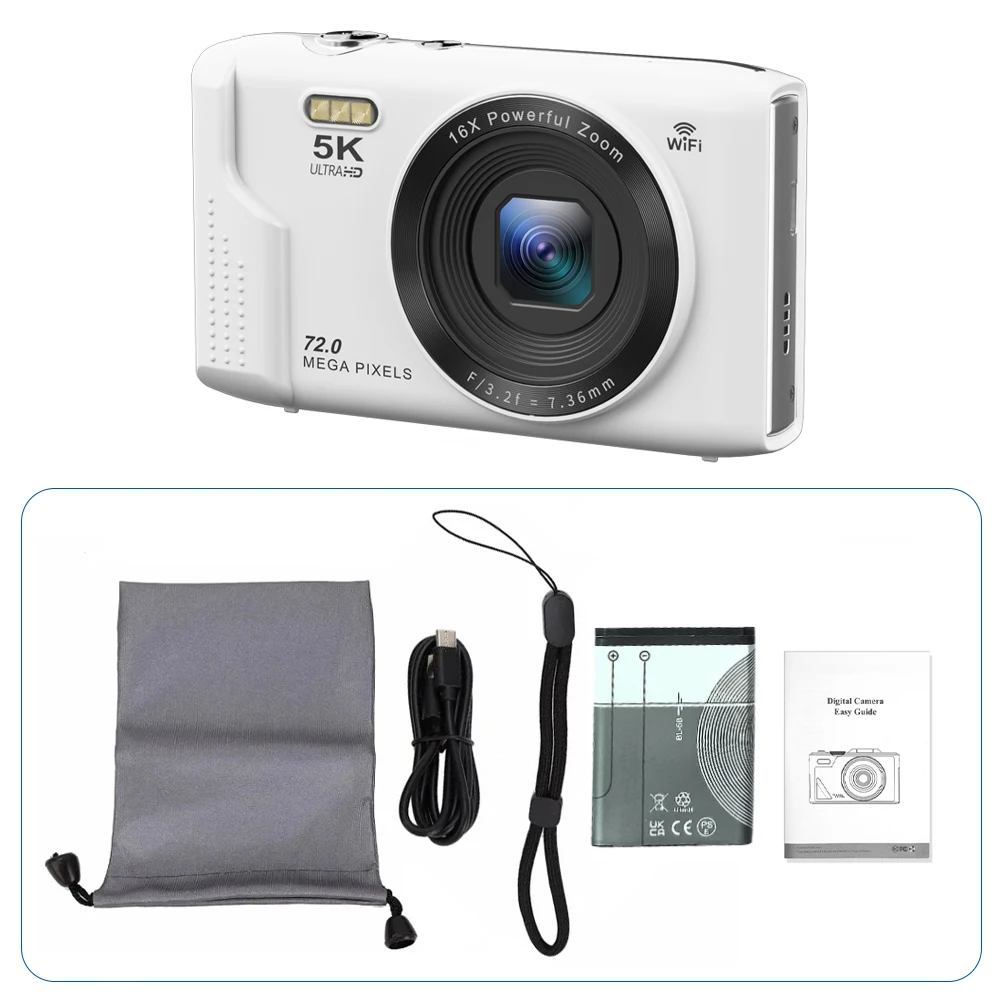 Ourlife Compacte digitale camera 5K 72MP 2,8 '' scherm LCD-scherm 16X digitale zoom Vintage fotografie Vlog videorecorder YouTube