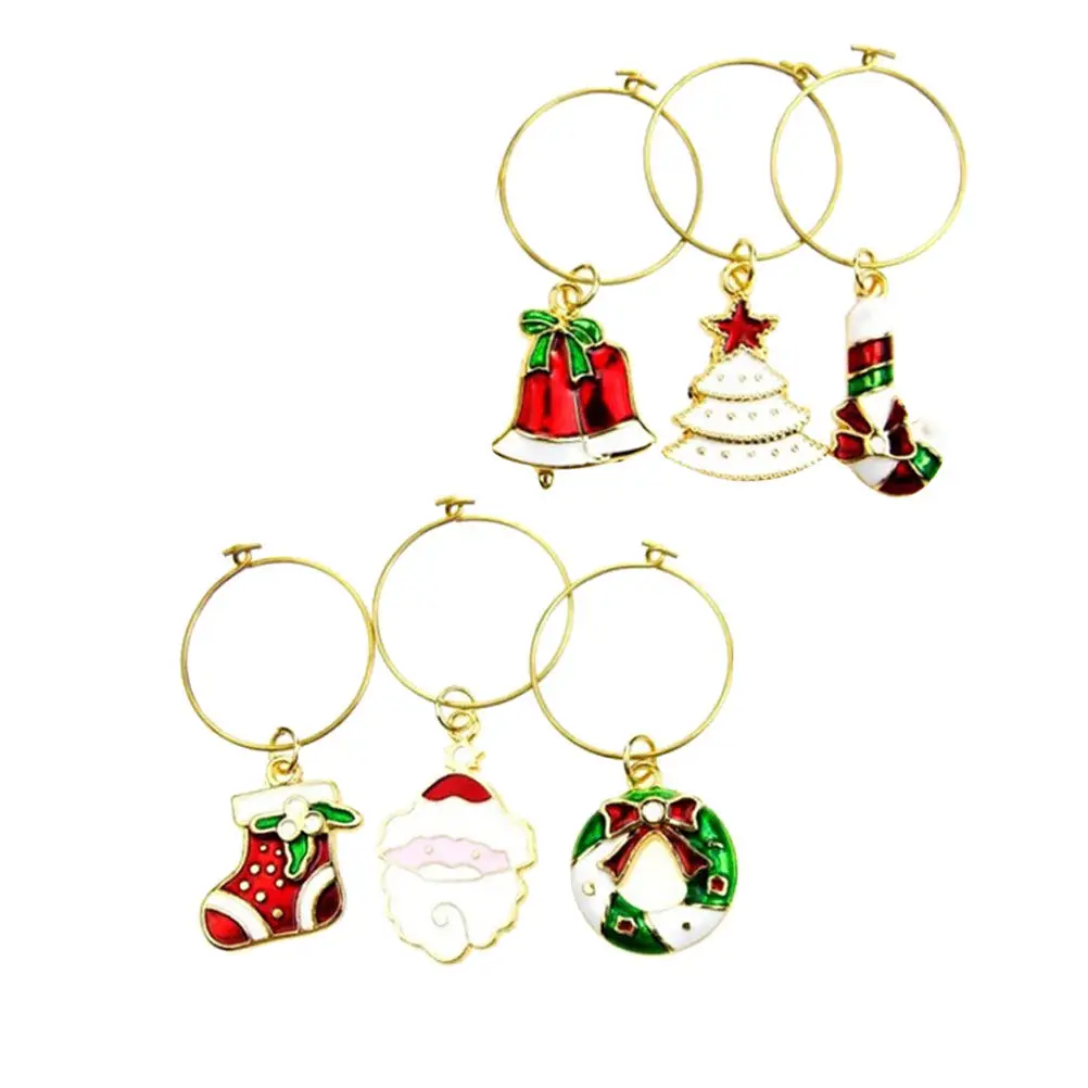 6Pcs Classic Elegant Wine Glass Rings Christmas Decorations Fine Craftsmanship Cocktail Markers for Margarita Martini