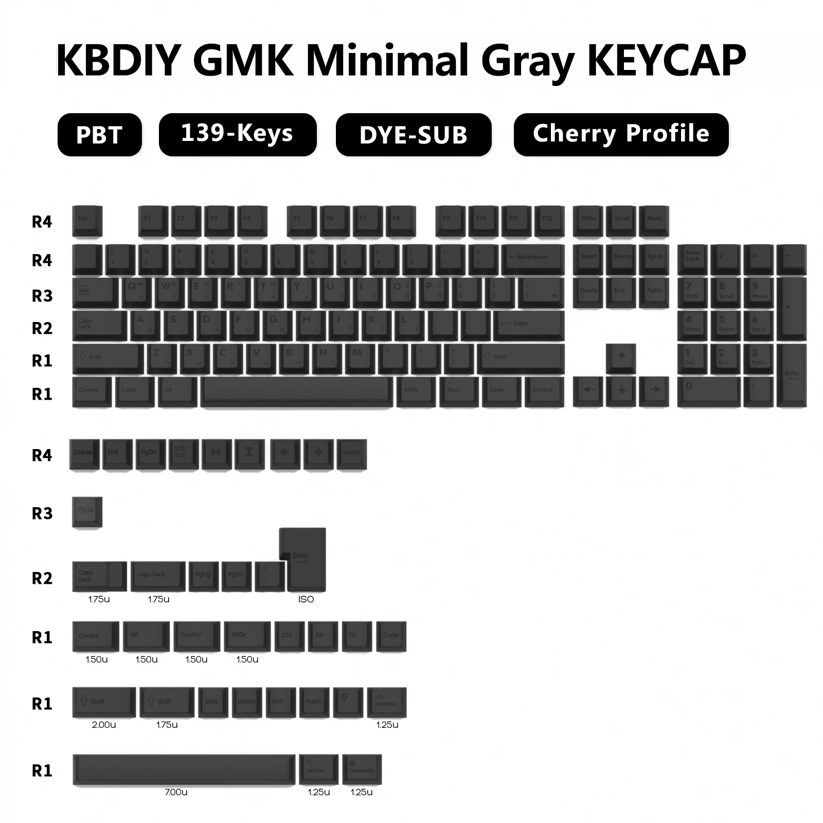 KBDiy GMK Minimal Gray Keycaps PBT Cherry Profile for Mechanical Keyboard Korean Keycaps Gamer for MX switch 139 Keys/Set DIY