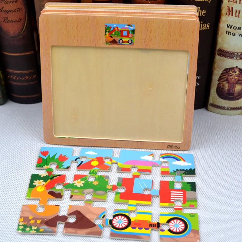3D Montessori Toys Educational Wooden Toys for Children Early Learning  Cartoon Animal Traffic Puzzle Kids Math Jigsaw