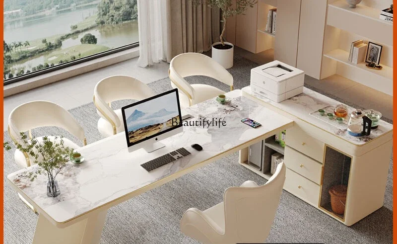 Italian light luxury rock slab integrated multi-functional modern simple desk writing desk