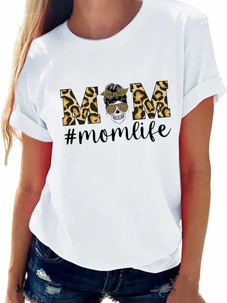 Women\'s T-shirt Leopard MOM Life Printed T shirt femme Tops Short Sleeve Harajuku Summer Oversized Tshirt Ladies Tees Clothes