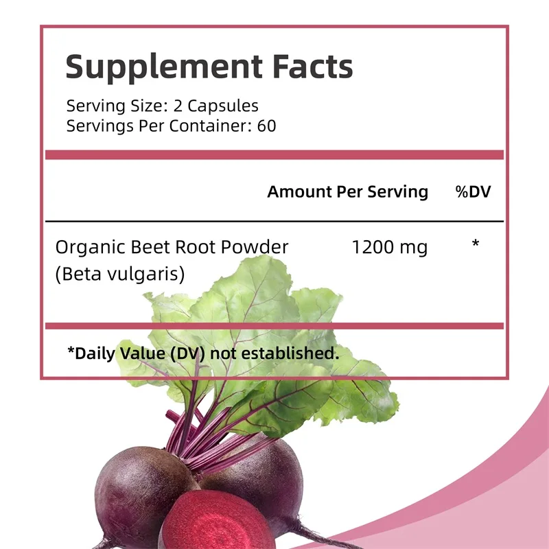 Beet Root Capsules 1200mg - Supports Blood Pressure, Athletic Performance, Digestive, Immune System - Non-GMO