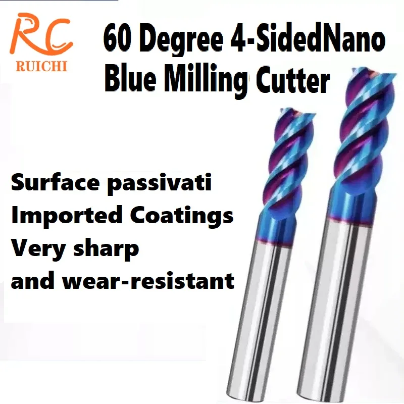 

60 Degree Tungsten Steel Alloy 4-Side Blue Nano Coated Hard Alloy Milling Cutter Cnc Special Processing
