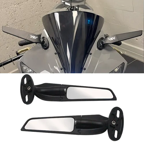 Para Yamaha YZFR1 R3 R6 R6S R15 R25 R125 V2 V3 2 piezas accesorios de espejo de motocicleta 360 ° Espejo retrovisor giratorio modificado con ala de viento