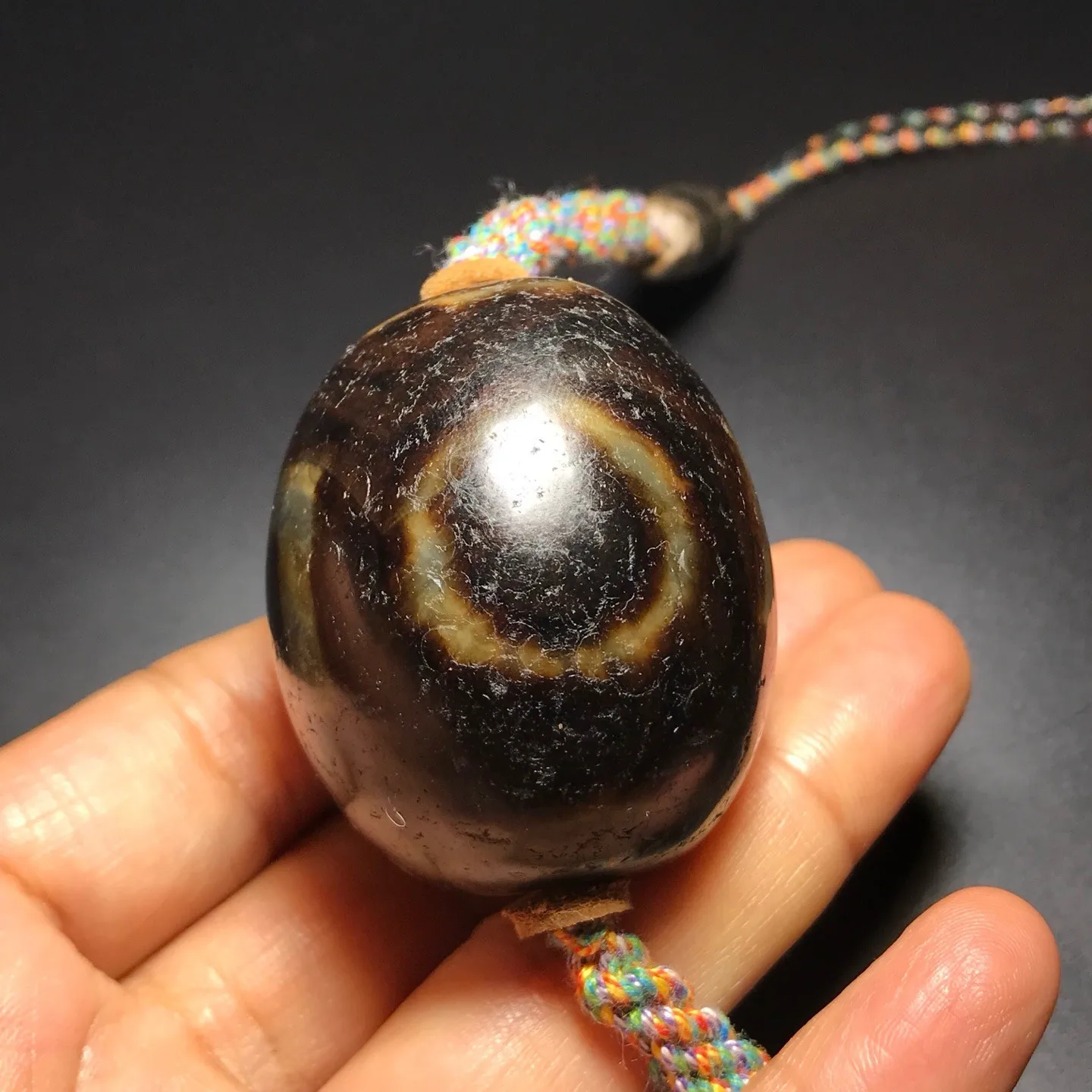 Tibetan Old Agate Dzi Heaven Earth Bead Amulet Necklace J0530