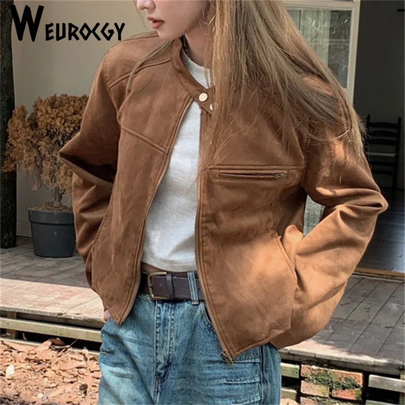 Women Retro Short Outerwear 2023 Autumn Winter Retro New Style High Sense Cardigan Loose Long Sleeve Lapel Windproof Jacket