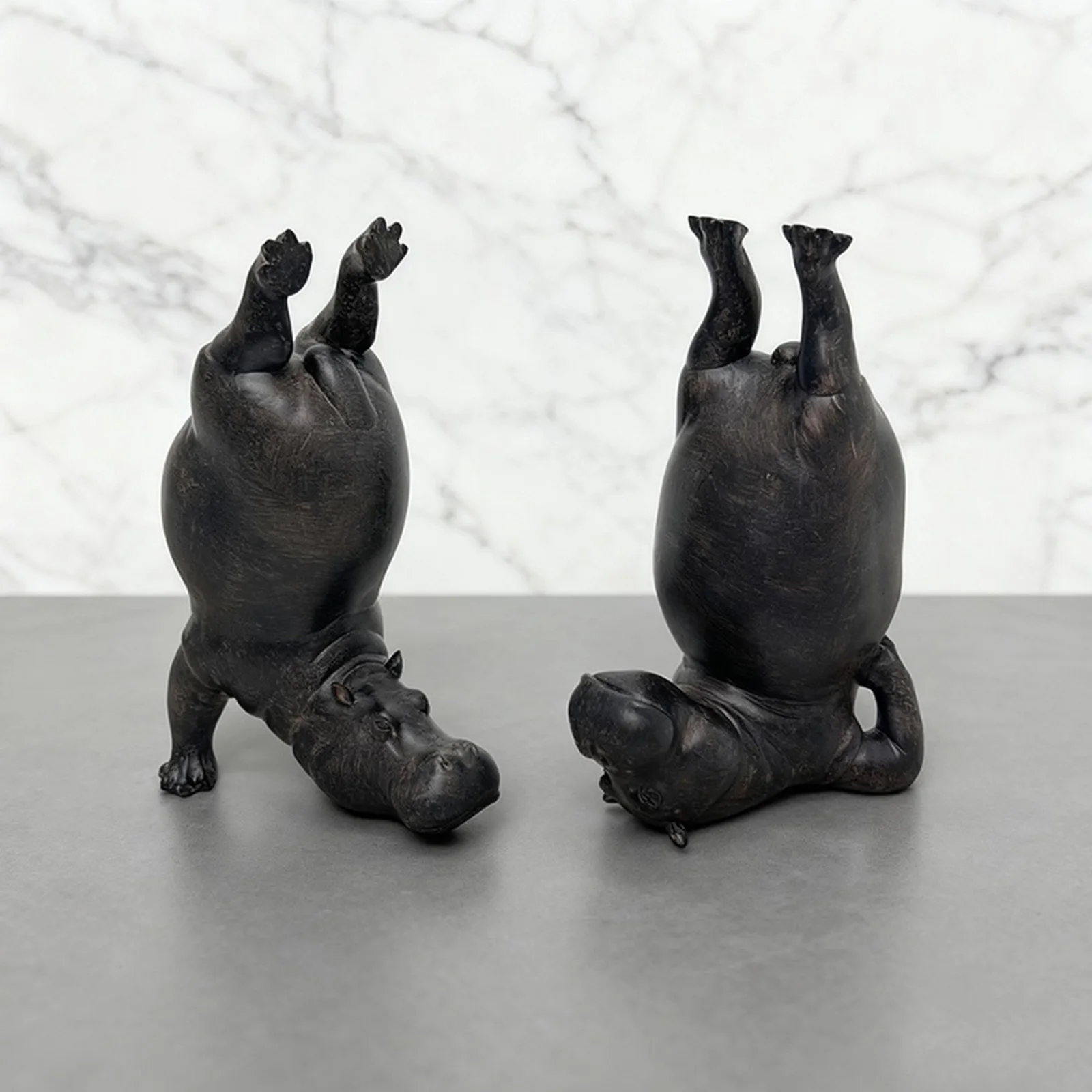 Resin Yoga Pose Hippo Ornament 8.27-Inch Tall Support & Stable Build Hippo Bookend for Living Room Bookshelf Storage