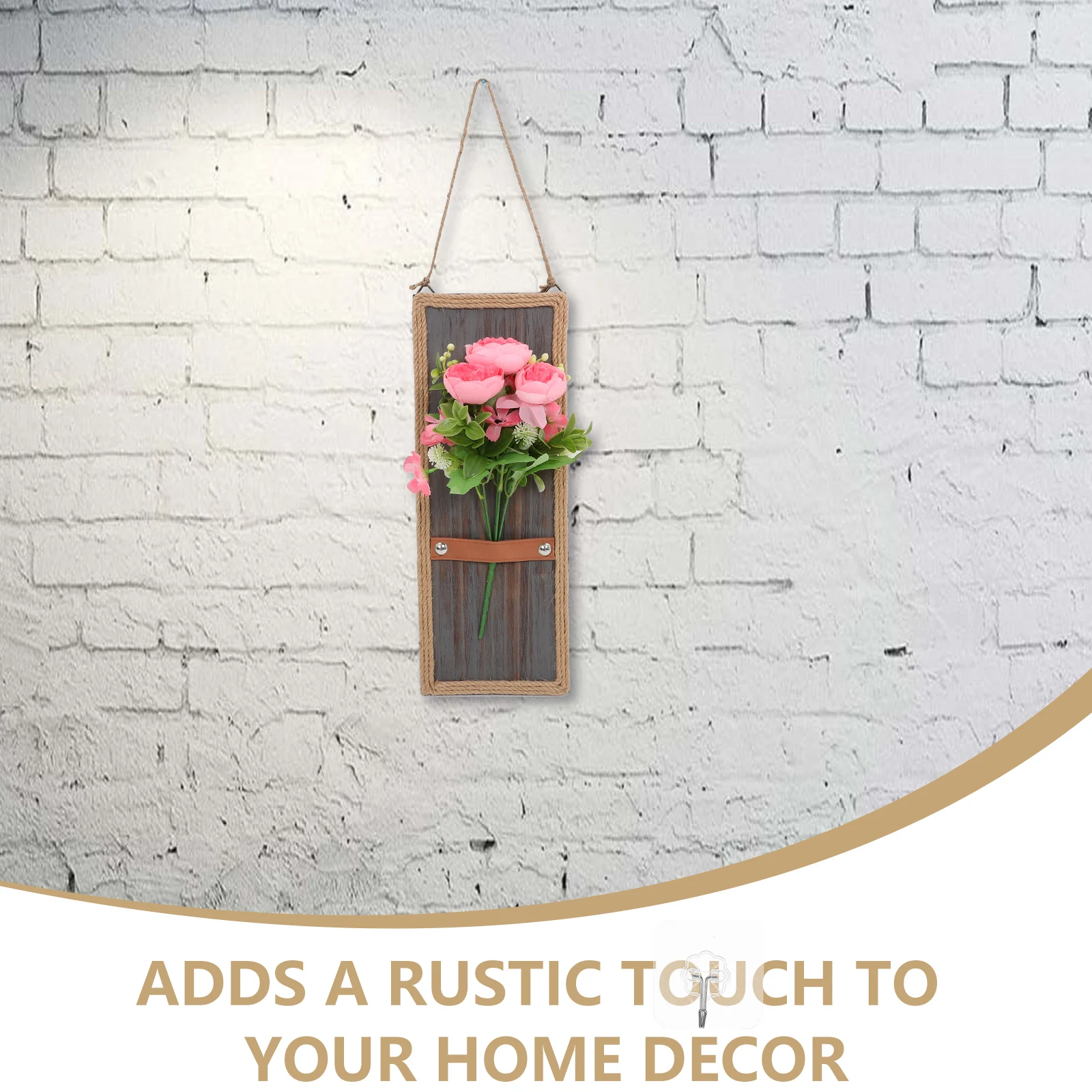 

2Pcs Wooden Wall Hanging Plate Vintage Home Decor Rustic Jute Rope Artistic Design Easy Install Wood Hanging Plaque